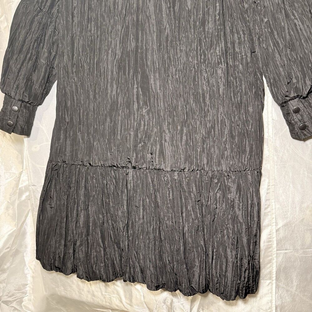 Samuel Dong Black Crinkle Textured Ruffle Collard Bubble Hem Avant Garde Medium - Picture 6 of 11
